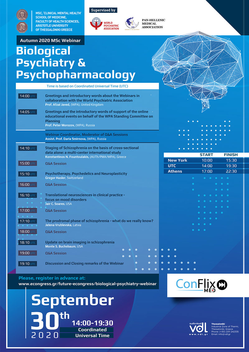 Autumn 2020 MSc Webinar - Biological Psychiatry & Psychopharmacology 30th September 2020 Webinar